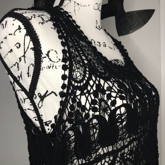 Black Lace Crochet Overlay Dress - Picture 5 of 11